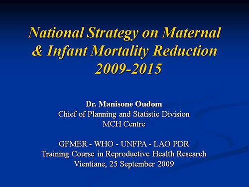 National strategy on maternal and infant mortality reduction 2009-2015 - Manisone Oudom