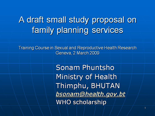 A draft small study proposal on family planning services - Sonam Phuntsho