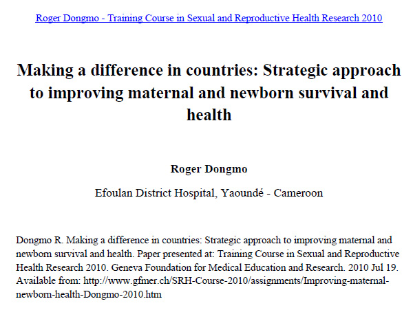 Making a difference in countries: Strategic approach to improving maternal and newborn survival and health - Roger Dongmo