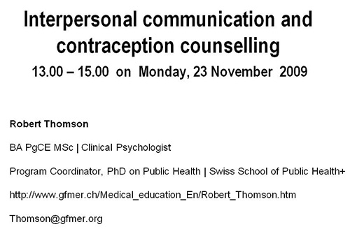 Interpersonal communication and contraception counselling - Robert Thomson