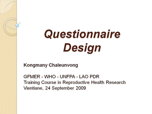 Questionnaire design - Kongmany Chaleunvong