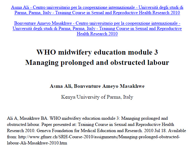 WHO midwifery education module 3: Managing prolonged and obstructed labour - Asma Ali, Bonventure Ameyo Masakhwe