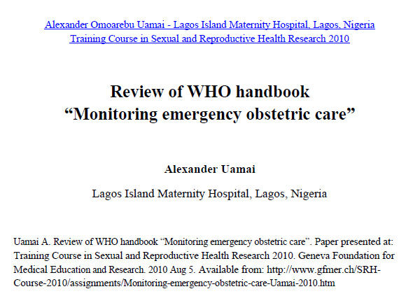Review of WHO handbook "Monitoring emergency obstetric care" - Alexander Uamai