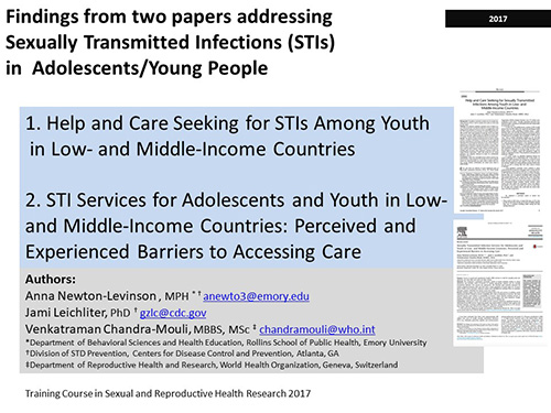 Findings from two papers addressing sexually transmitted infections in adolescents/young people - Anna Newton-Levinson, Jami Leichliter, Venkatraman Chandra-Mouli