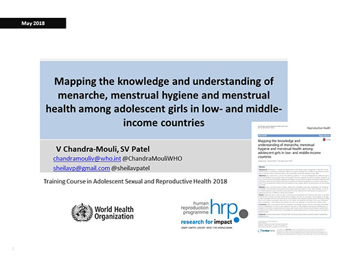 Mapping the knowledge and understanding of menarche, menstrual hygiene and menstrual health among adolescent girls in low- and middle-income countries - Venkatraman Chandra-Mouli, Sheila Vipul Patel