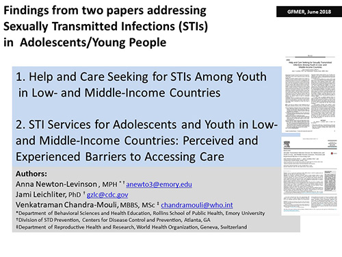 Findings from two papers addressing sexually transmitted infections in adolescents/young people - Anna Newton-Levinson, Jami Leichliter, Venkatraman Chandra-Mouli