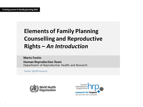 Elements of family planning counselling and reproductive rights – An introduction - Mario Festin