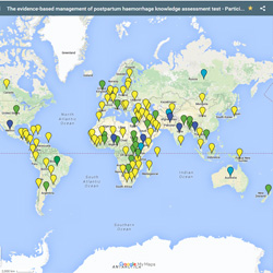 Health professionals from 106 different countries took the OMPHI/GFMER postpartum haemorrhage assessment test